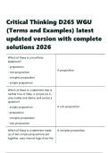 Critical Thinking D265 WGU &lpar;Terms and Examples&rpar; latest updated version with complete solutions