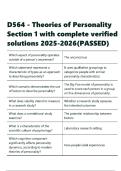 D564 - Theories of Personality Section 1 with complete verified solutions 2025-2026&lpar;PASSED&rpar;&period;