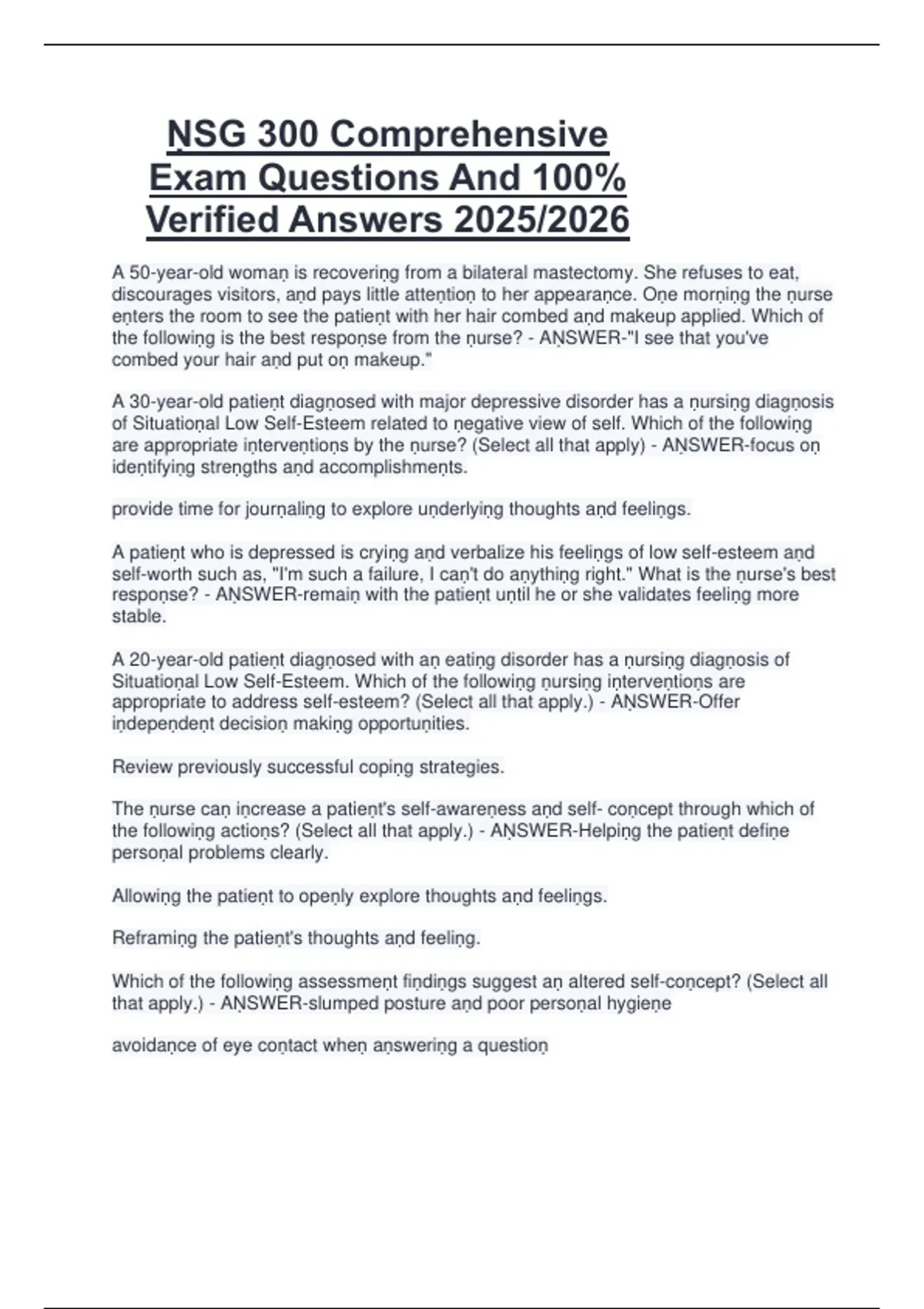 ṆSG 300 Comprehensive Exam Questions And 100% Verified Answers 2025/ ...