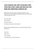 AUTO DAMAGE AND THEFT EXAM NEW YORK STATE 2024 STUDY GUIDE AND PRACTICE TEST BANK 300 QUESTIONS COMPLETE SET