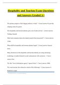 Hospitality and Tourism Exam Questions and Answers Graded A&plus;