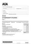 AQA GCSE CITIZENSHIP STUDIES 2025 &lpar;PAPER 1 &plus; PAPER 2&rpar;   QUESTION PAPERS & MARK SCHEMES