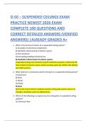 BUNDLE FOR D-50 &ndash; SUSPENDED CEILINGS EXAM PRACTICE NEWEST 2026 EXAM COMPLETE 100 QUESTIONS AND CORRECT DETAILED ANSWERS &lpar;VERIFIED ANSWERS&rpar; &vert;ALREADY GRADED A&plus;