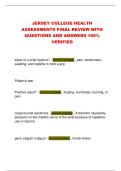 JERSEY COLLEGE HEALTH  ASSESSMENTS FINAL REVIEW WITH  QUESTIONS AND ANSWERS 100&percnt;  VERIFIED