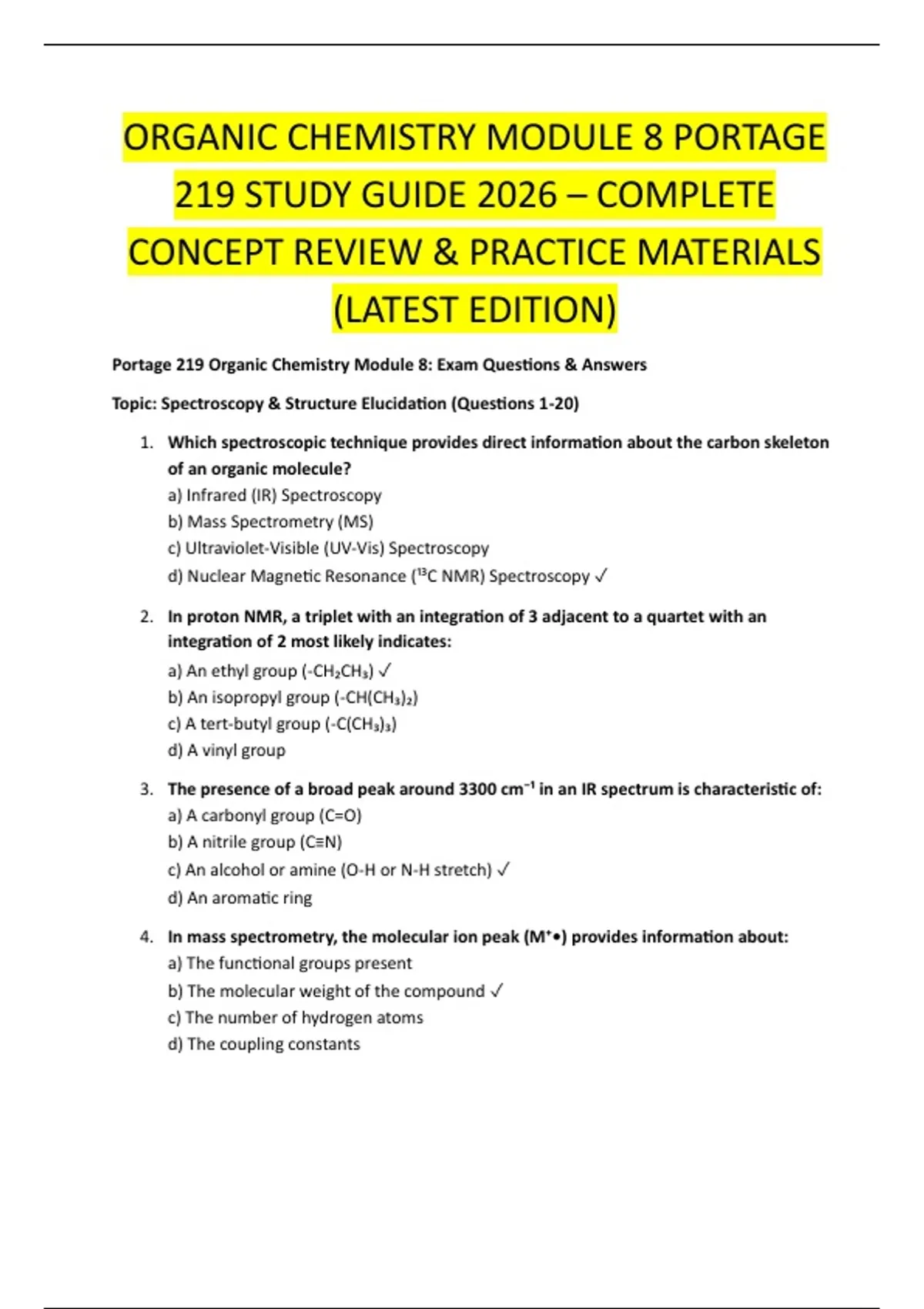 ORGANIC CHEMISTRY MODULE 8 PORTAGE 219 STUDY GUIDE 2026 – COMPLETE ...