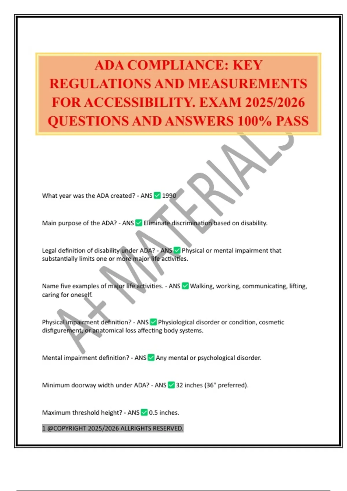 ADA COMPLIANCE: KEY REGULATIONS AND MEASUREMENTS FOR ACCESSIBILITY ...