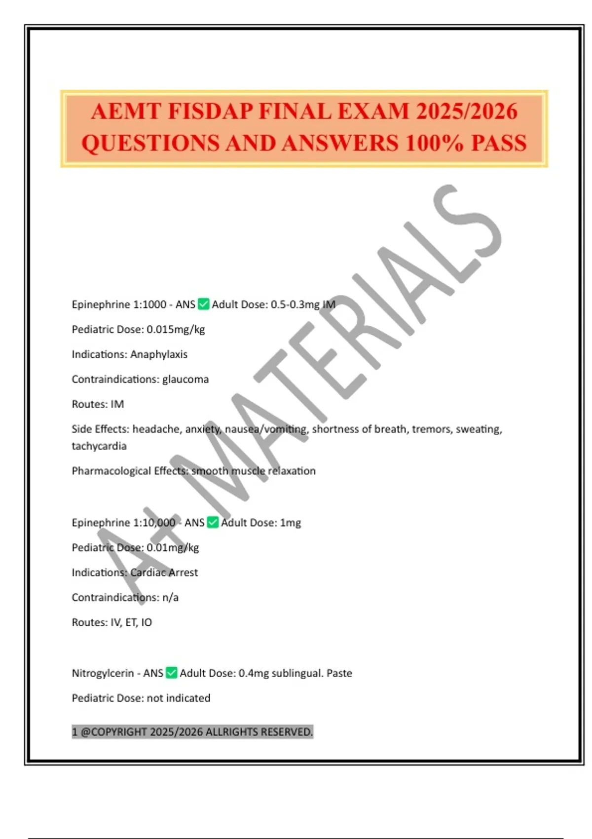 AEMT FISDAP FINAL EXAM 2025/2026 QUESTIONS AND ANSWERS 100% PASS - AEMT ...