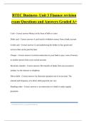 BTEC Business- Unit 3 Finance revision exam Questions and Answers Graded A&plus;