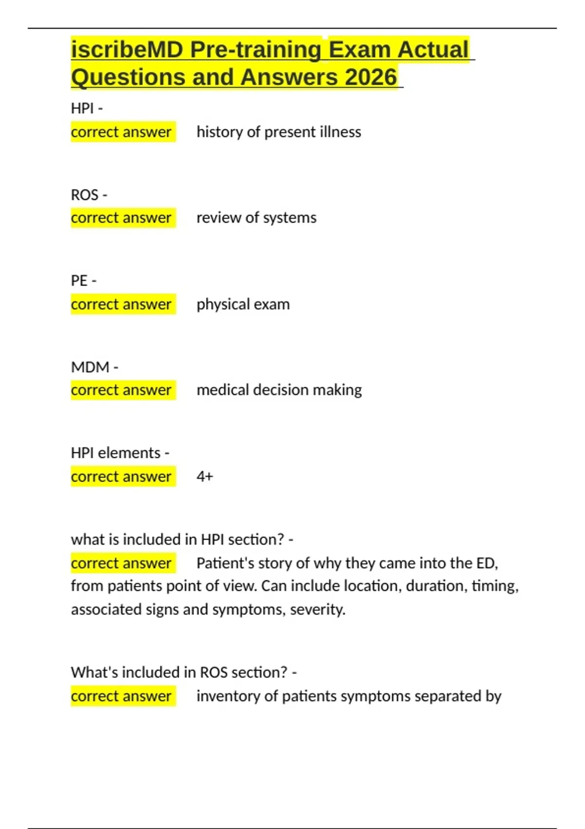 Iscribemd iscribeMD Pre-training Exam Actual Questions and Answers 2026.docx ...