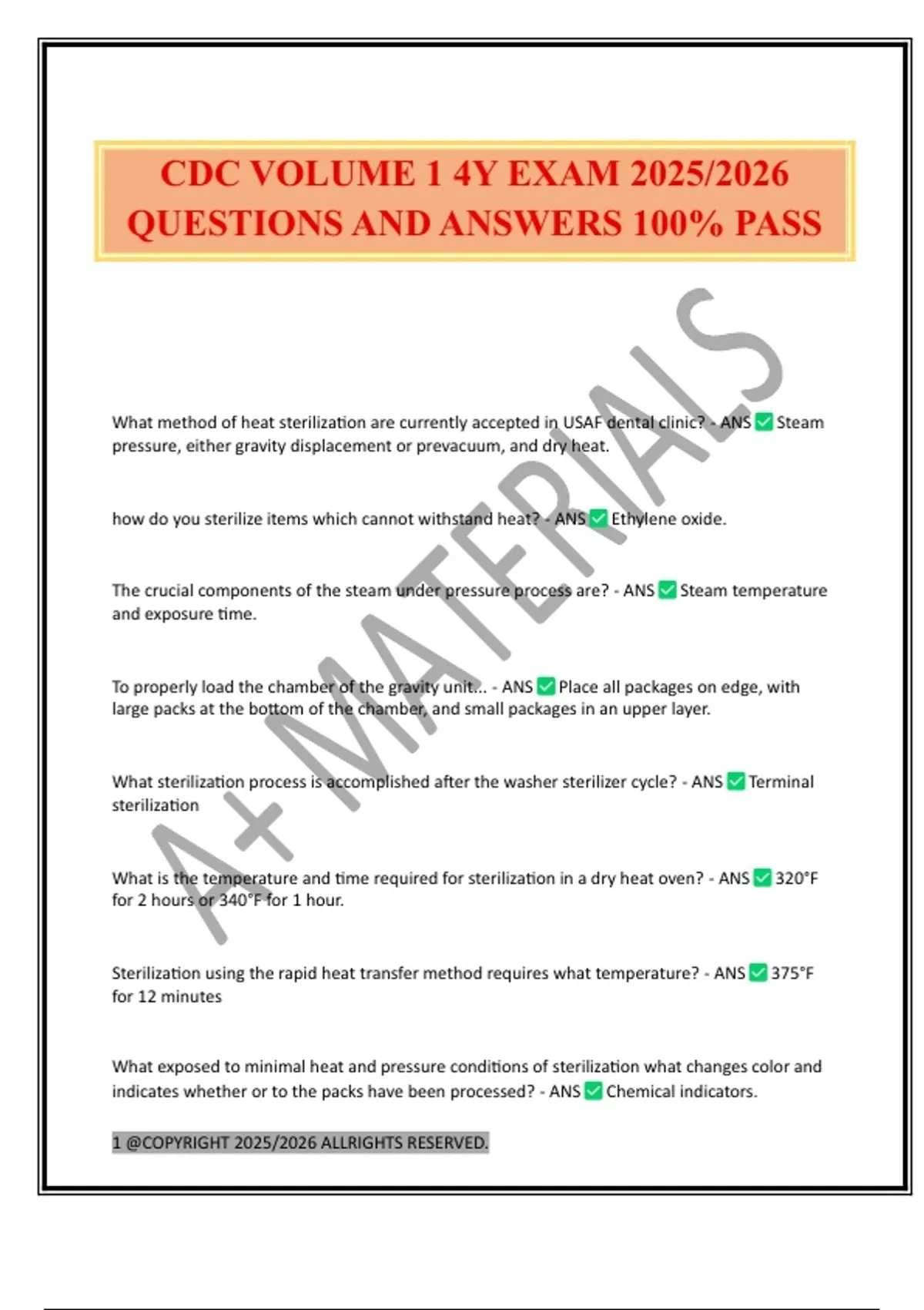 CDC VOLUME 1 4Y EXAM 2025/2026 QUESTIONS AND ANSWERS 100% PASS - CDC ...