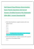 DoD Hazard Class&sol;Division Determination  Exam Practice Questions And Correct  Answers &lpar;Verified Answers&rpar; Plus Rationales  2026 Q&A &vert; Instant Download Pdf 