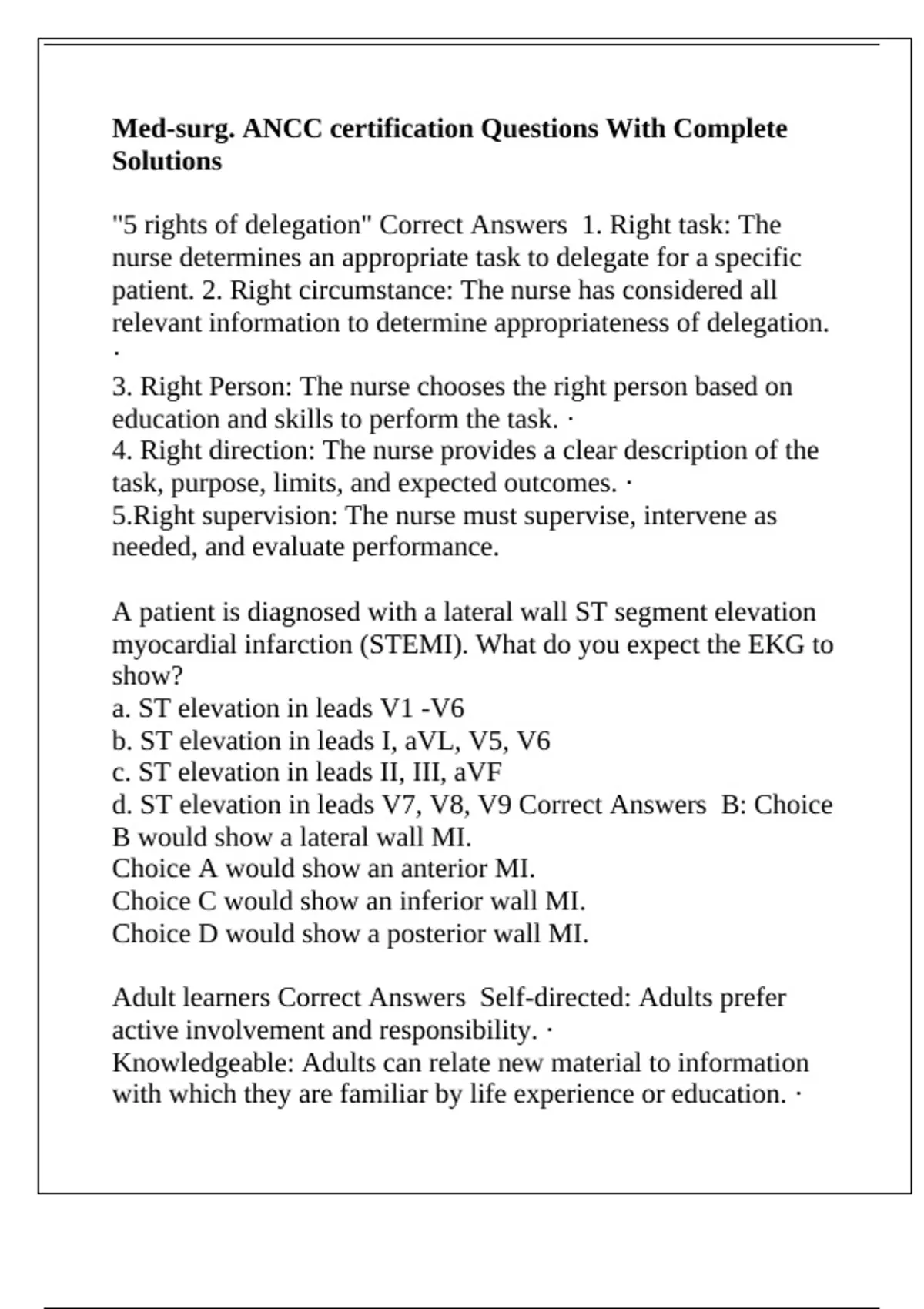 Med-surg. ANCC certification Questions With Complete Solutions - Med ...
