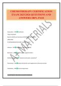 CHEMOTHERAPY CERTIFICATION EXAM 2025&sol;2026 QUESTIONS AND ANSWERS 100&percnt; PASS