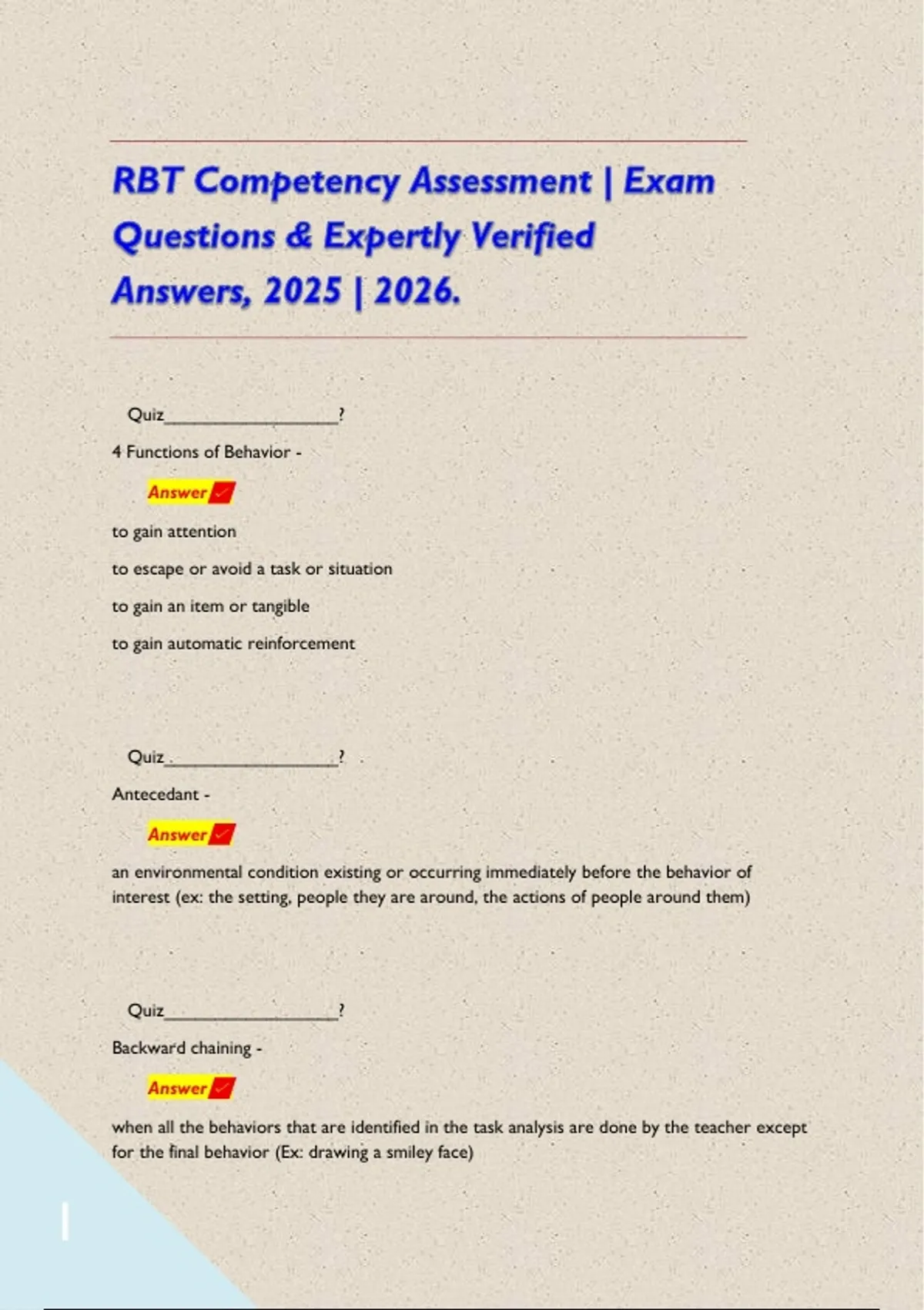 RBT Competency Assessment | Exam Questions & Expertly Verified Answers ...