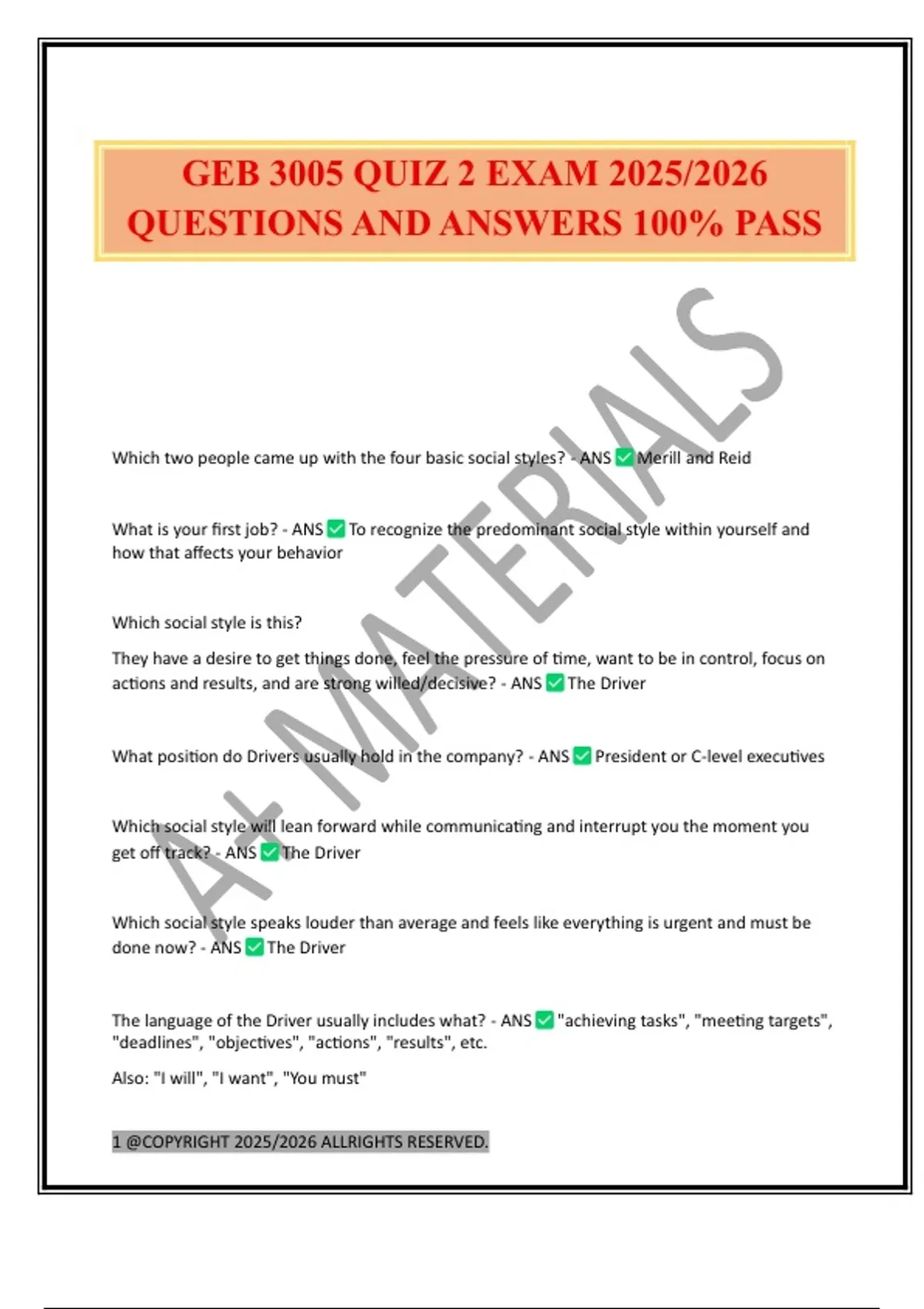 GEB 3005 QUIZ 2 EXAM 2025/2026 QUESTIONS AND ANSWERS 100% PASS - GEB ...