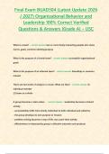 Final Exam BUAD304 &lpar;Latest Update 2026 &sol; 2027&rpar; Organizational Behavior and Leadership 100&percnt; Correct Verified Questions & Answers &lbrace;Grade A&rcub; &ndash; USC