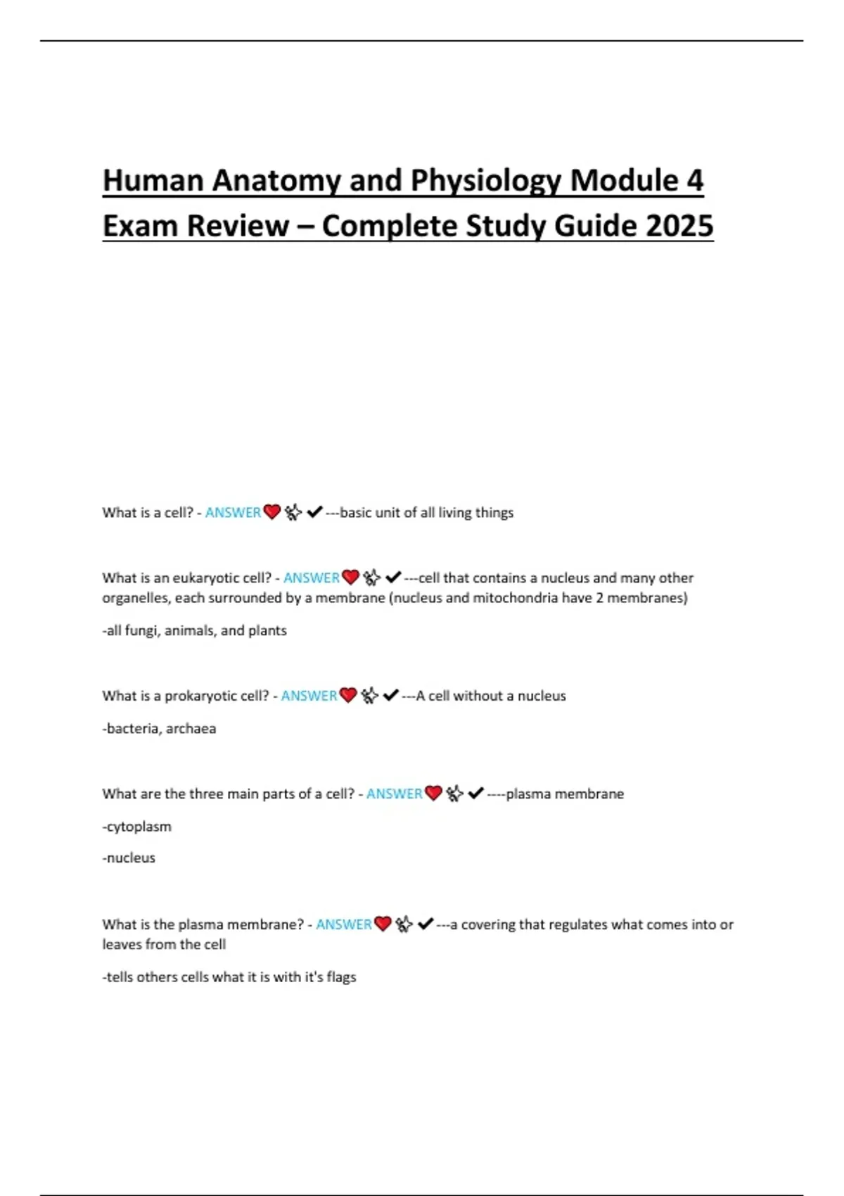 Human Anatomy and Physiology Module 4 Exam Review – Complete Study ...