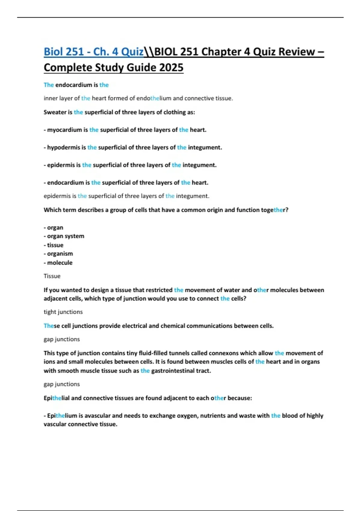 BIOL 251 Chapter 4 Quiz Review – Complete Study Guide 2025 - BIO 251 ...
