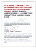 OB HESI FINAL EXAM NEWEST 2025  ACTUAL EXAM&vert; COMPLETE  REAL EXAM  QUESTIONS AND CORRECT DETAILED  ANSWERS &lpar;VERIFIED ANSWERS&rpar;  ALREADY GRADED A&plus;&vert; HESI OBSTETRICS  SPECIALTY FINAL EXAM 2025 &lpar;BRAND  NEW&excl;&excl;&rpar;
