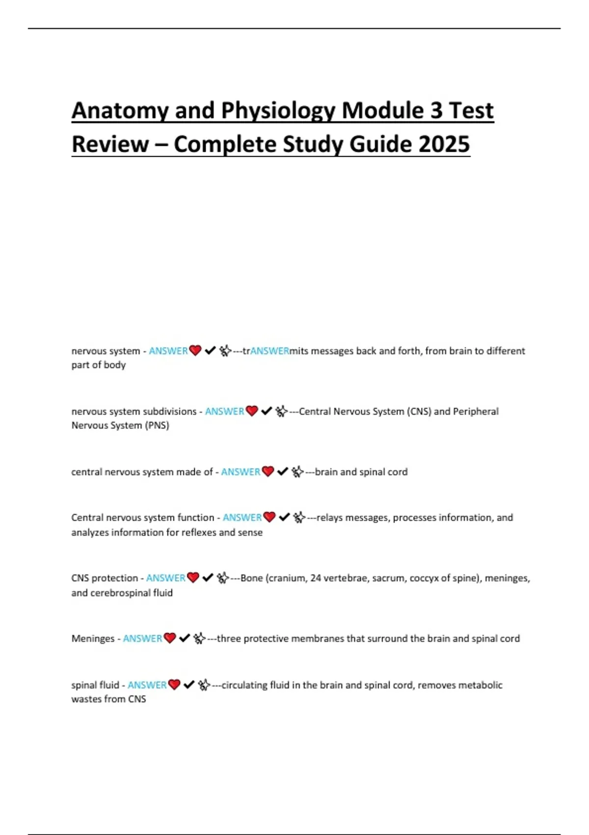 Anatomy and Physiology Module 3 Test Review – Complete Study Guide 2025 ...