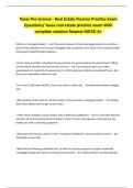 Texas Pre-License - Real Estate Finance Practice Exam Questions&sol; texas real estate practice exam With complete solution Newest RATED A&plus; 