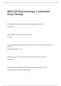 BSN 315 Pharmacology 2 Antiemetic Drug Therapy Exam Questions and Answers