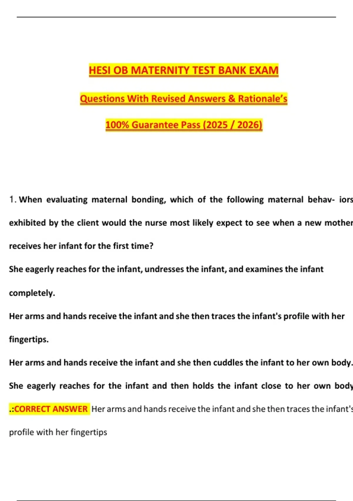 HESI OB MATERNITY TEST BANK EXAM Questions With Revised Answers ...