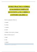 AFOQT PRACTICE-VERBAL ANALOGIES&sol;COMPLETE QUESTIONS AND CORRECT ANSWERS GRADED A&plus;