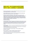BIOLOGY 102 EXAM QUESTIONS WITH 100&percnt; CORRECT ANSWERS 