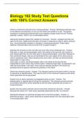 Biology 102 Study Test Questions with 100&percnt; Correct Answers 