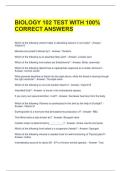BIOLOGY 102 TEST WITH 100&percnt; CORRECT ANSWERS 