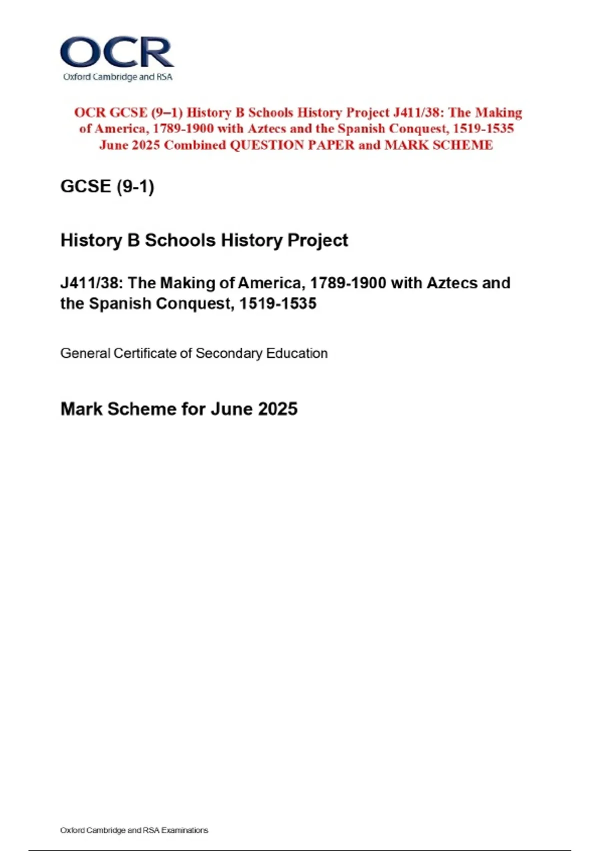 OCR GCSE (9–1) History B Schools History Project J411/38: The Making of ...