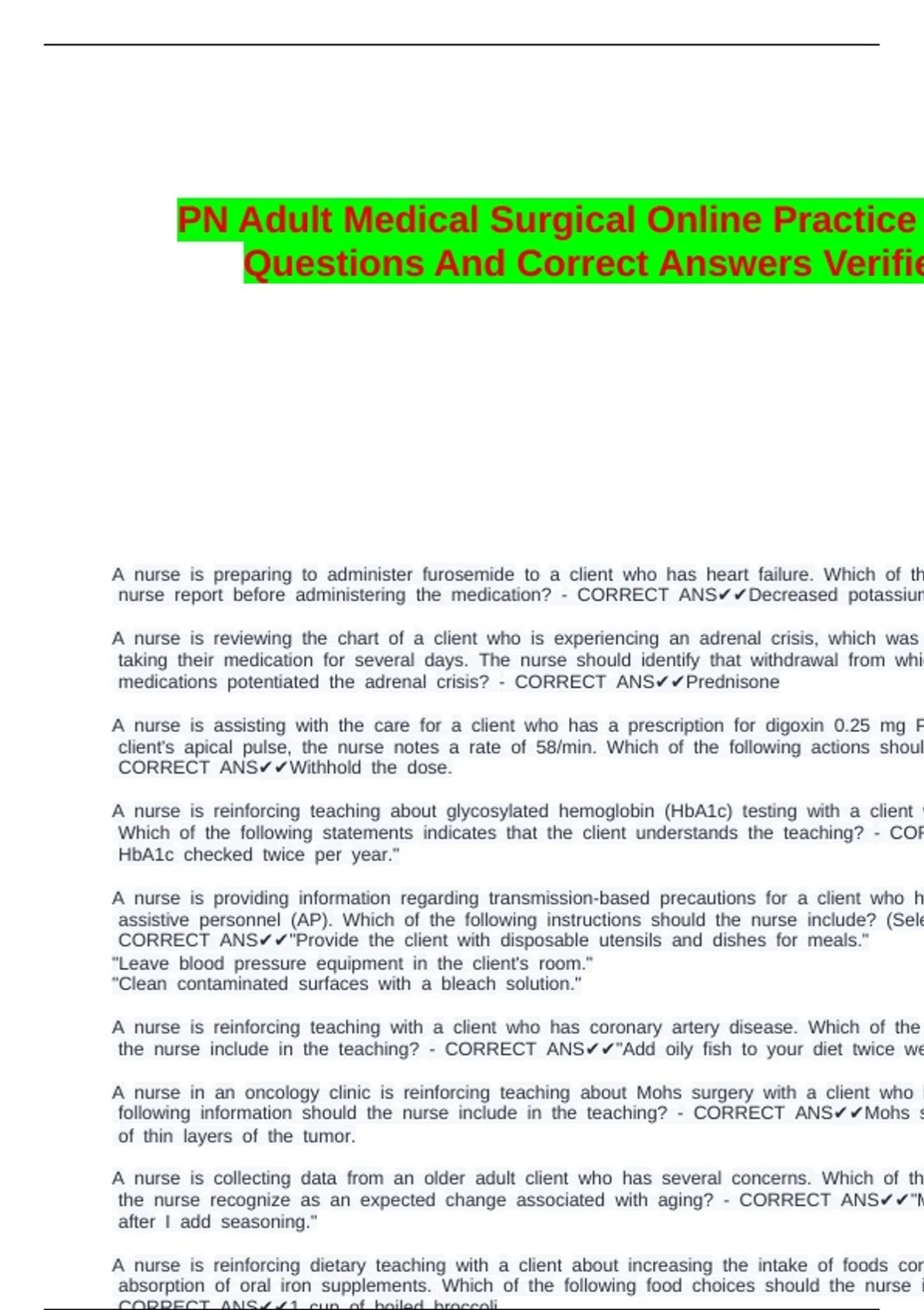 PN Adult Medical Surgical Online Practice (2024/2025) Questions And ...