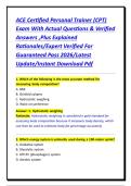 ACE Certified Personal Trainer &lpar;CPT&rpar; Exam With Actual Questions & Verified Answers &comma;Plus Explained Rationales&sol;Expert Verified For Guaranteed Pass 2026&sol;Latest Update&sol;Instant Download Pdf