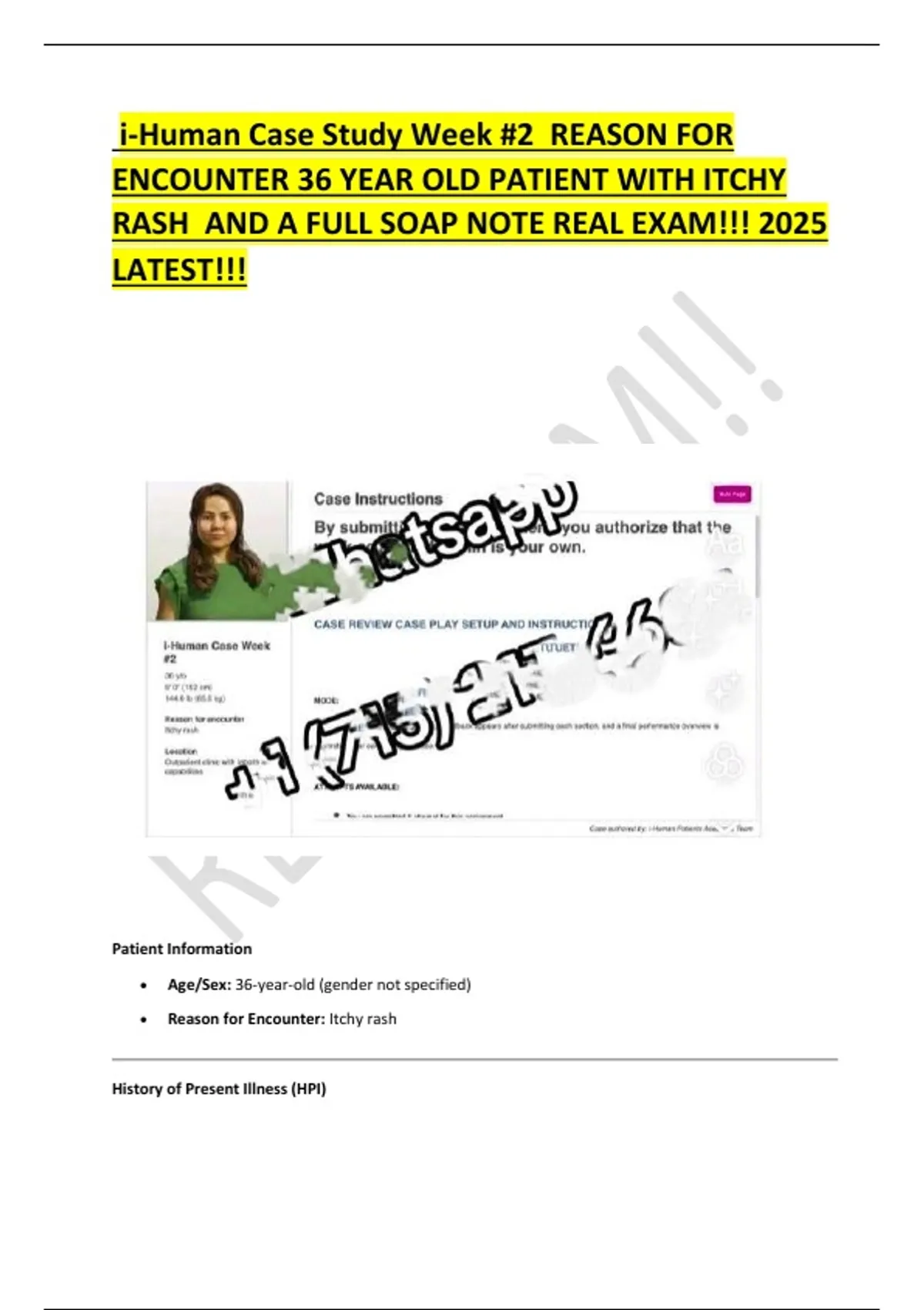 i-Human Case Study Week #2 – 36-Year-Old Patient with Itchy Rash & Full ...