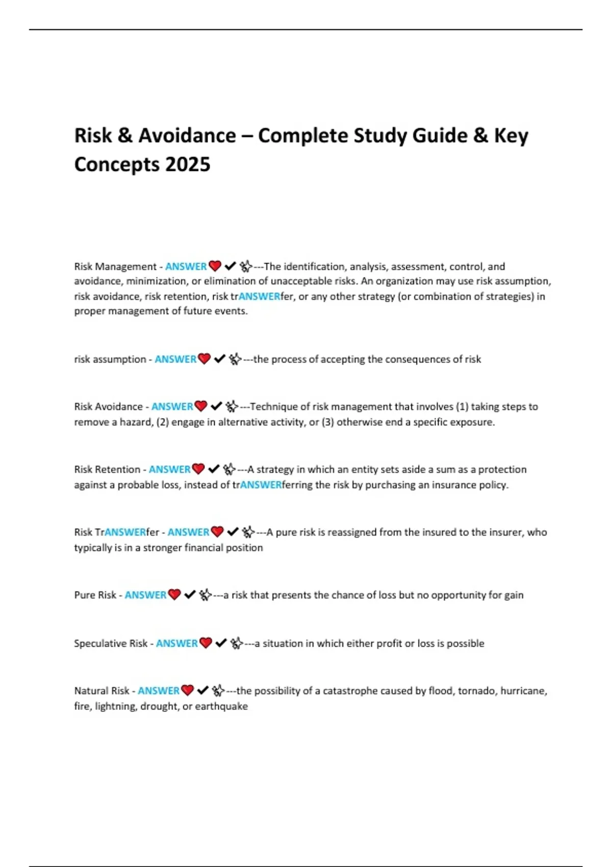 Amazon Risk Avoidance Risk & Avoidance – Complete Study Guide & Key Concepts 2025 - RMIN 5100 ...