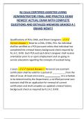 NJ CALA &lpar;Certified Assisted Living Administrator&rpar; Final and Practice Exam &vert; Newest Actual Exam with Complete Questions and Detailed Answers &vert; Graded A &vert; Brand New&excl;&excl;&excl;