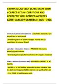 CRIMINAL LAW (BAR EXAM) EXAM WITH CORRECT ACTUAL QUESTIONS AND CORRECTLY WELL DEFINED ANSWERS LATEST ALREADY GRADED A+ 2025 – 2026