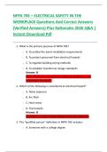 NFPA 70E &ndash; ELECTRICAL SAFETY IN THE  WORKPLACE Questions And Correct Answers  &lpar;Verified Answers&rpar; Plus Rationales 2026 Q&A &vert;  Instant Download Pdf