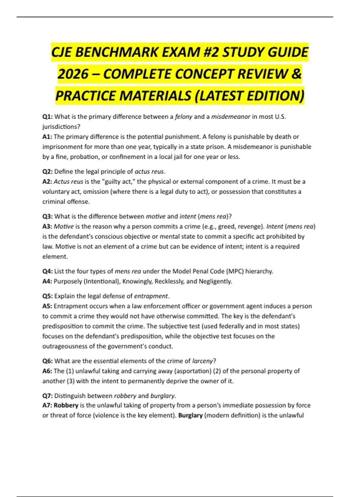 CJE BENCHMARK EXAM #2 STUDY GUIDE 2026 – COMPLETE CONCEPT REVIEW &amp; PRACTICE MATERIALS (LATEST ...