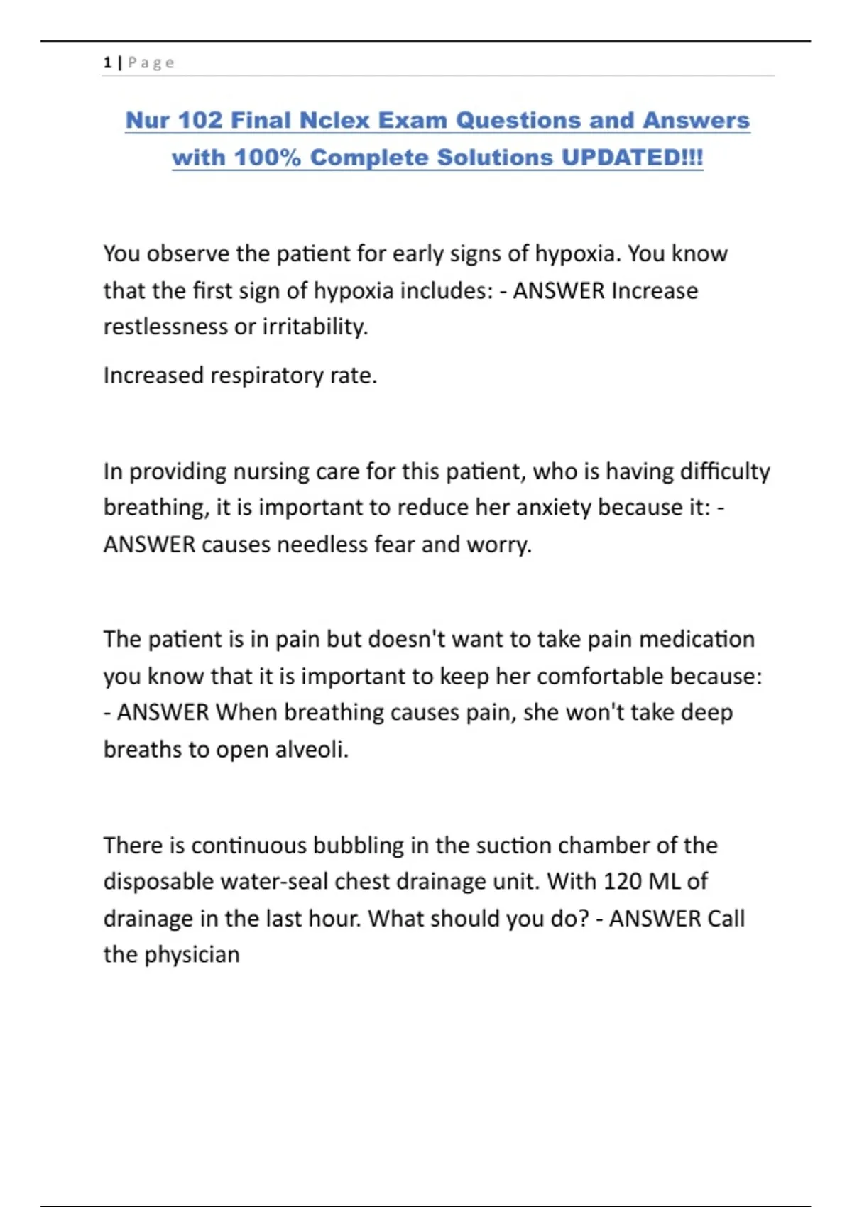 Nur 102 Final Nclex Exam Questions and Answers with 100% Complete ...