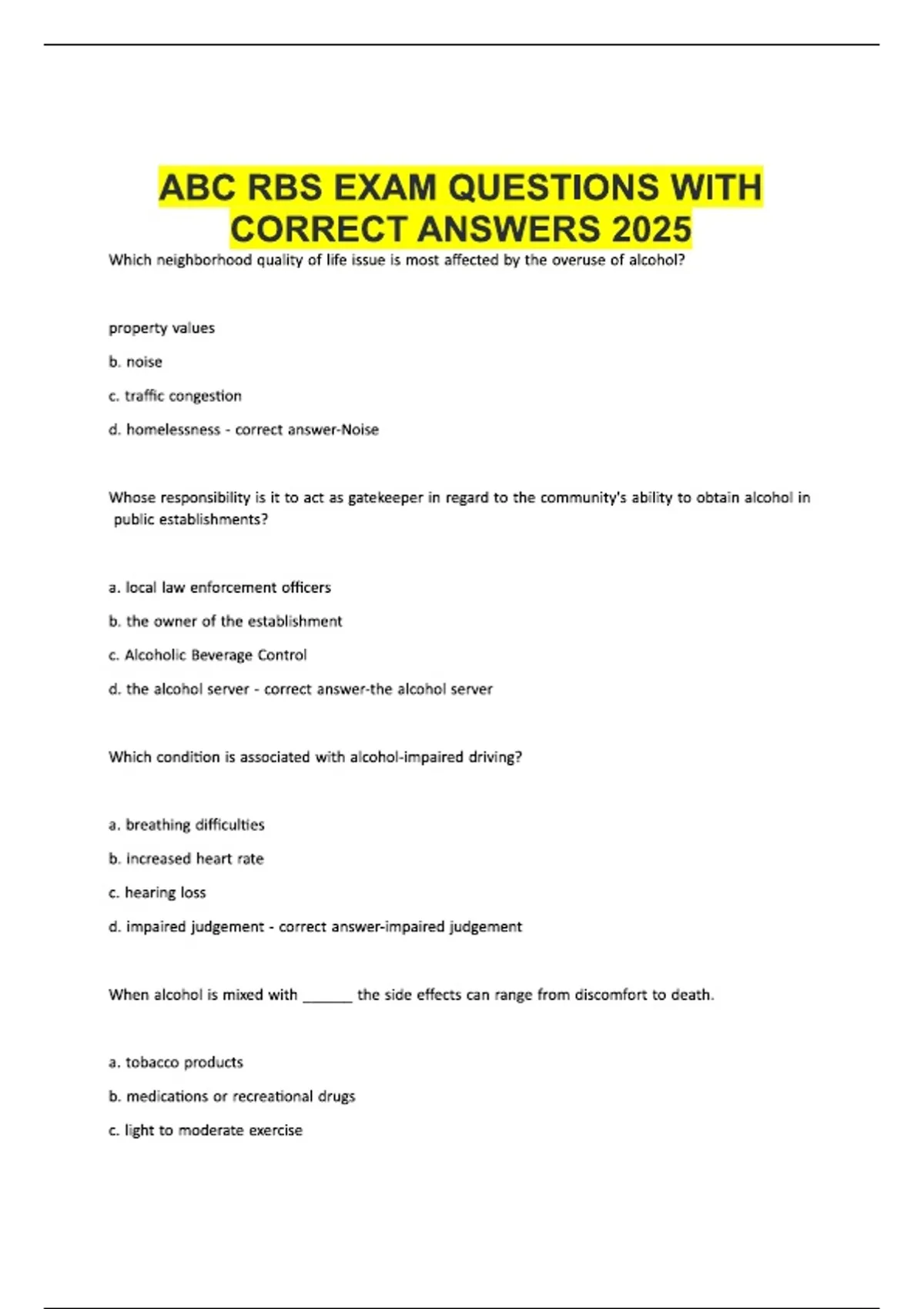 ABC RBS EXAM QUESTIONS WITH CORRECT ANSWERS 2026 - ABC RBS - Stuvia US