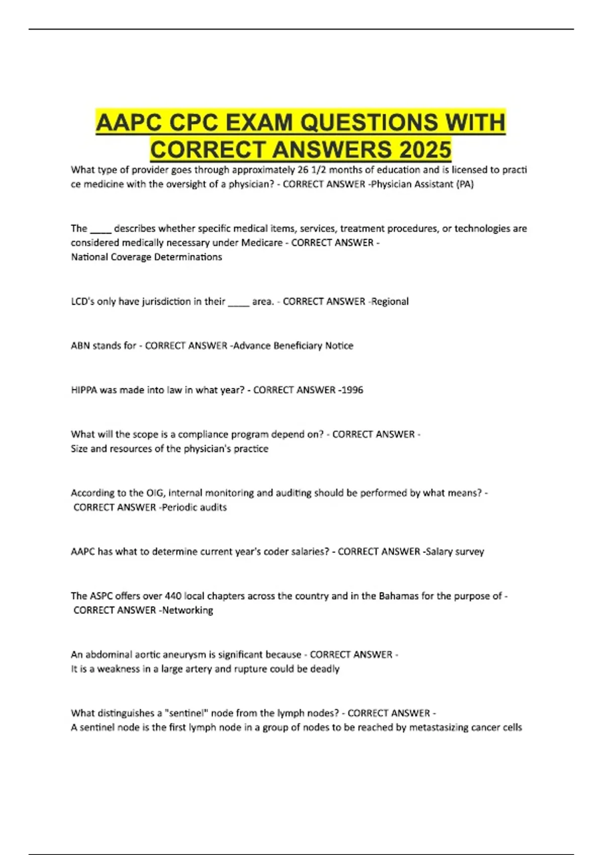 AAPC CPC EXAM QUESTIONS WITH CORRECT ANSWERS 2026 - AAPC - Stuvia US