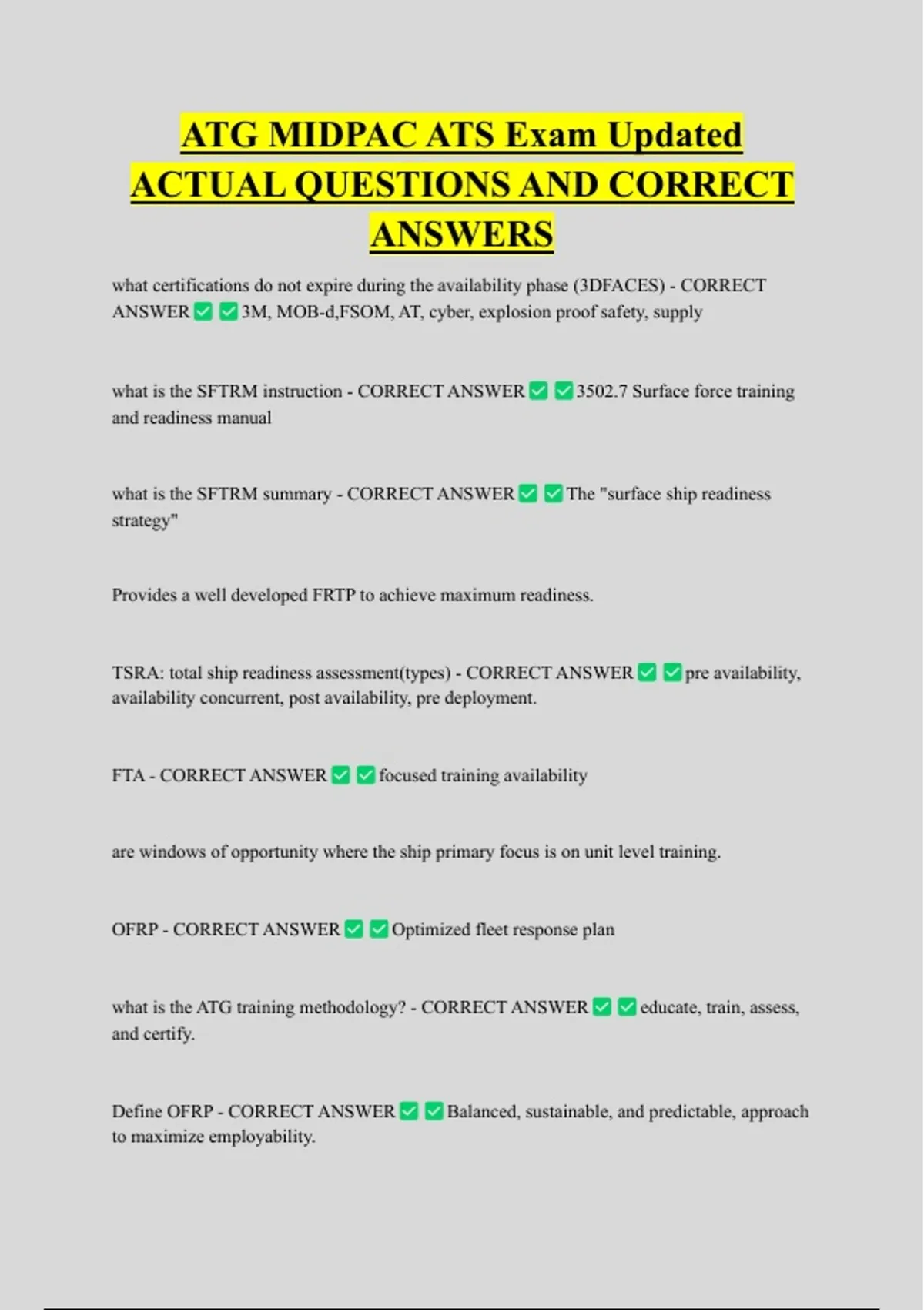 ATG MIDPAC ATS Exam Updated ACTUAL QUESTIONS AND CORRECT ANSWERS - ATG ...