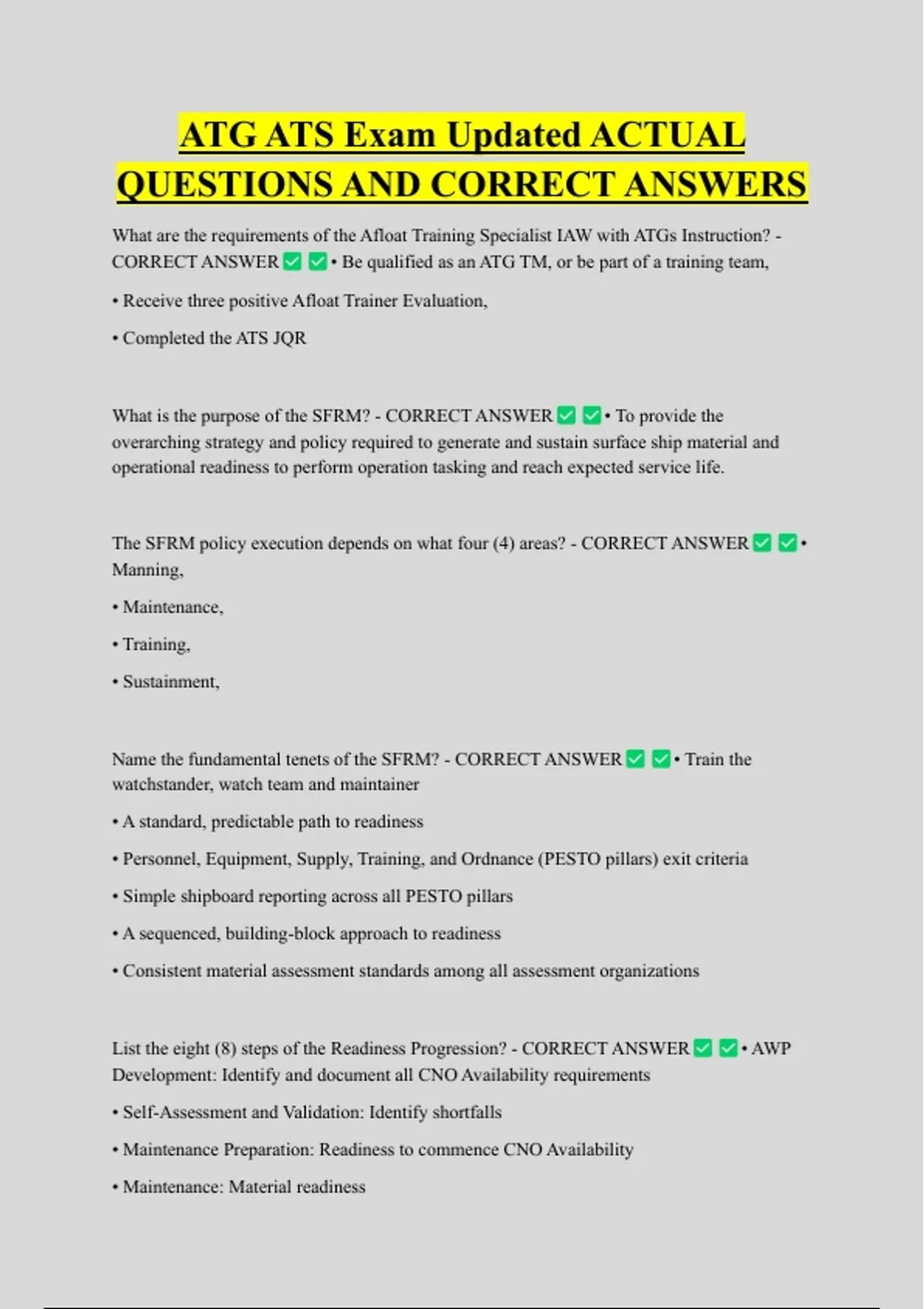ATG ATS Exam Updated ACTUAL QUESTIONS AND CORRECT ANSWERS - ATG - Stuvia US