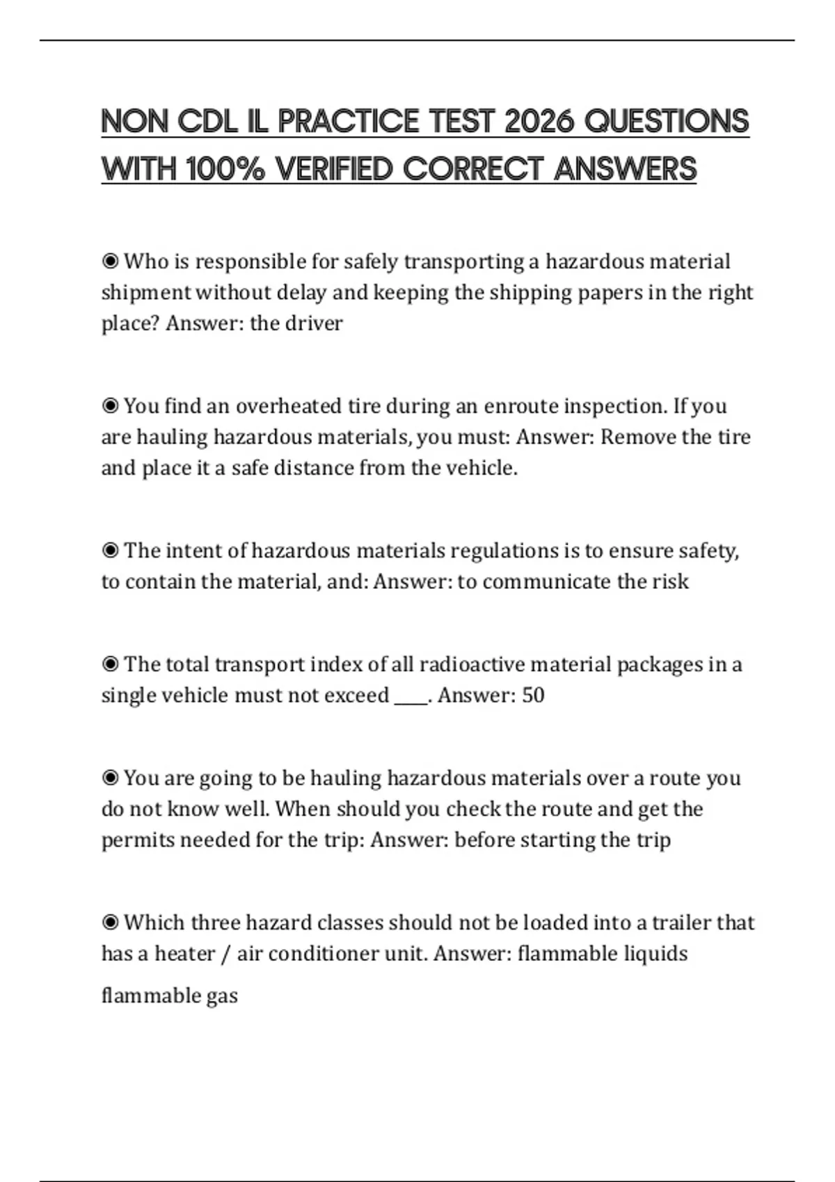 NON CDL IL PRACTICE TEST 2026 QUESTIONS WITH 100% VERIFIED CORRECT ...