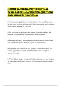 NORTH CAROLINA PESTICIDE FINAL EXAM PAPER 2026 VERIFIED QUESTIONS AND ANSWERS GRADED A&plus;