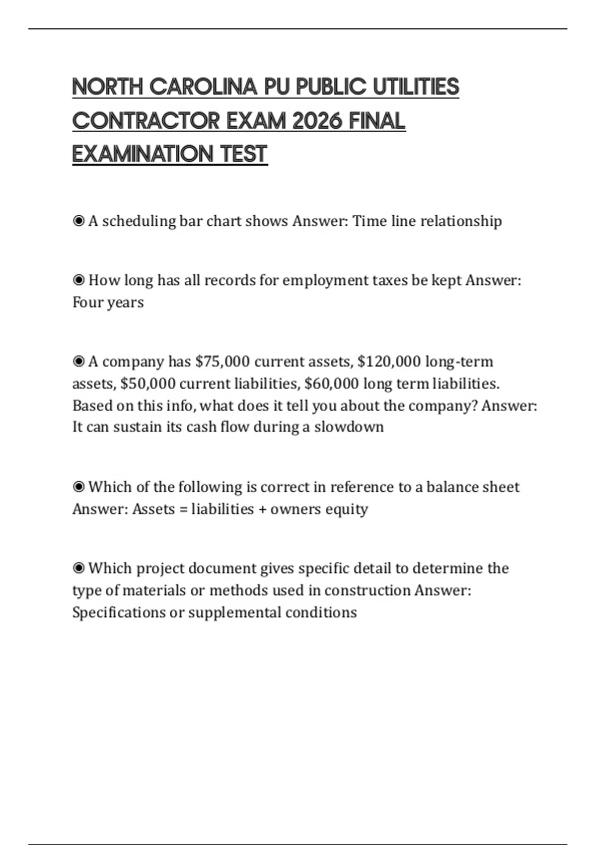 NORTH CAROLINA PU PUBLIC UTILITIES CONTRACTOR EXAM 2026 FINAL ...