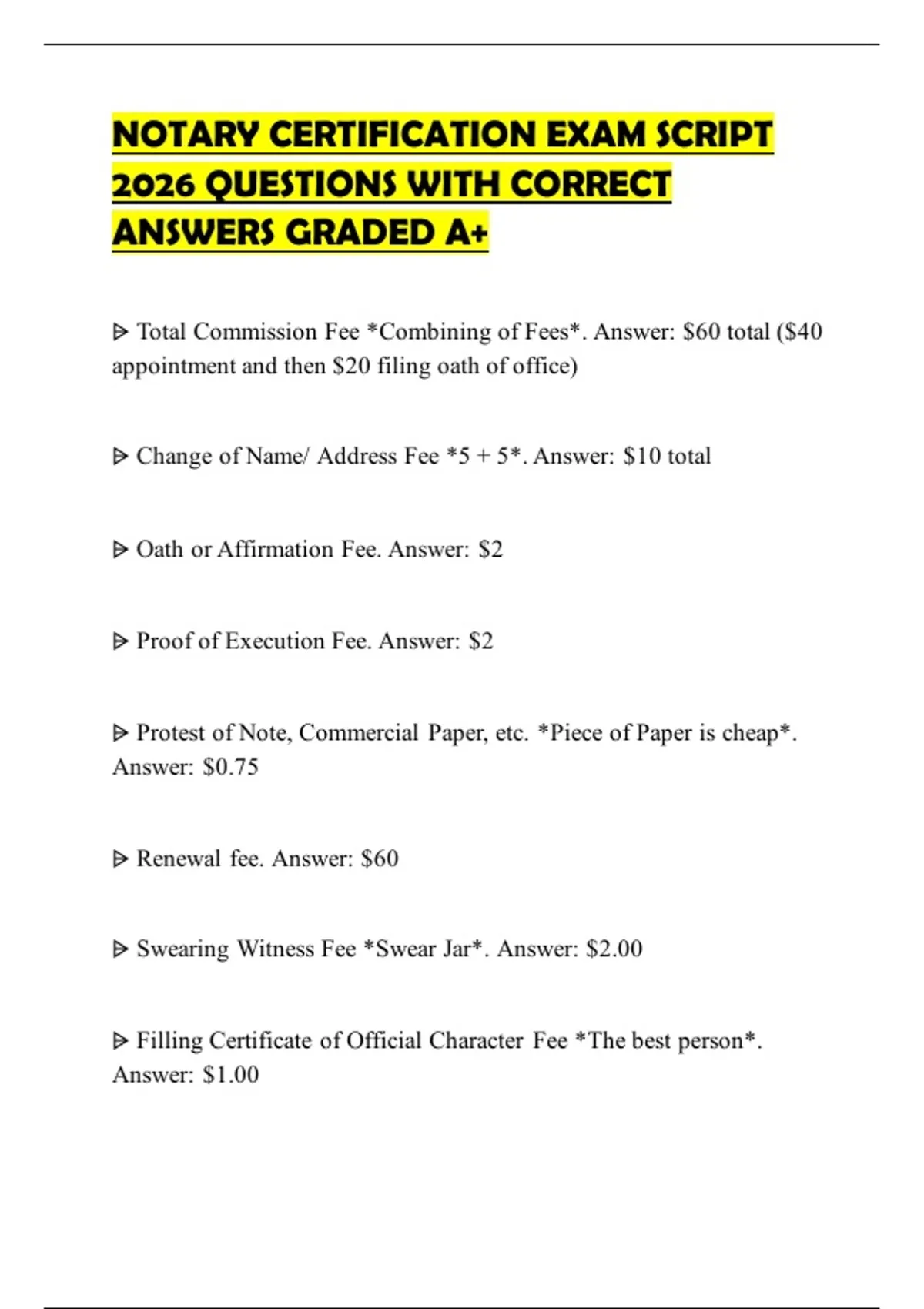 NOTARY CERTIFICATION EXAM SCRIPT 2026 QUESTIONS WITH CORRECT ANSWERS ...