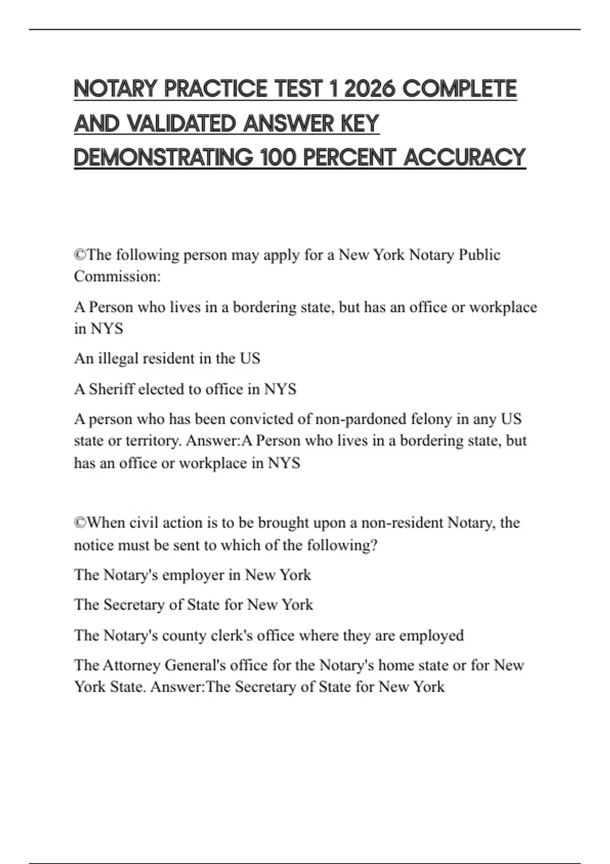 NOTARY PRACTICE TEST 1 2026 COMPLETE AND VALIDATED ANSWER KEY ...